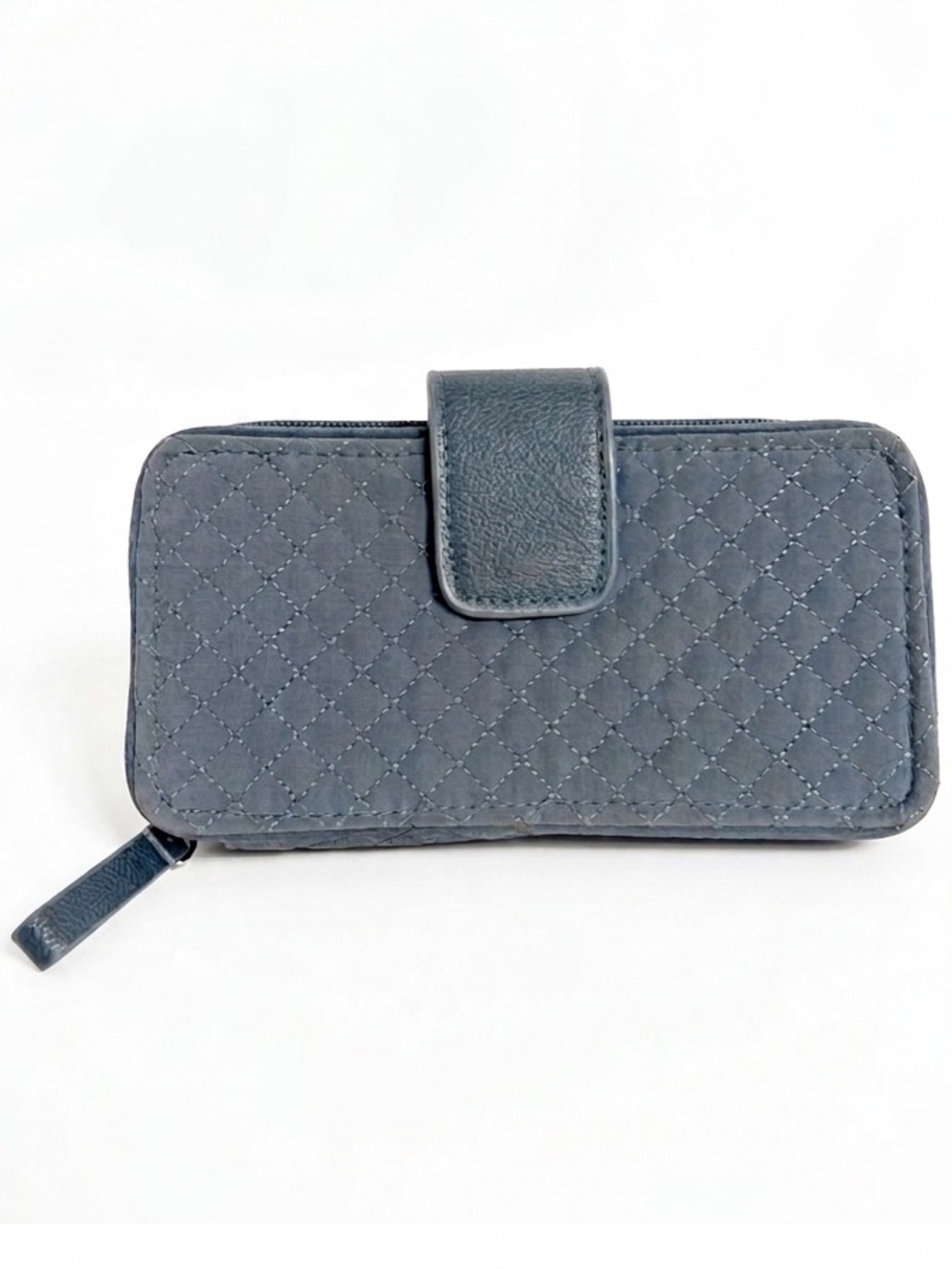 Vera Bradley Signature Quilted Cotton Solid Blue Gray Zip-Around Wallet Lined
